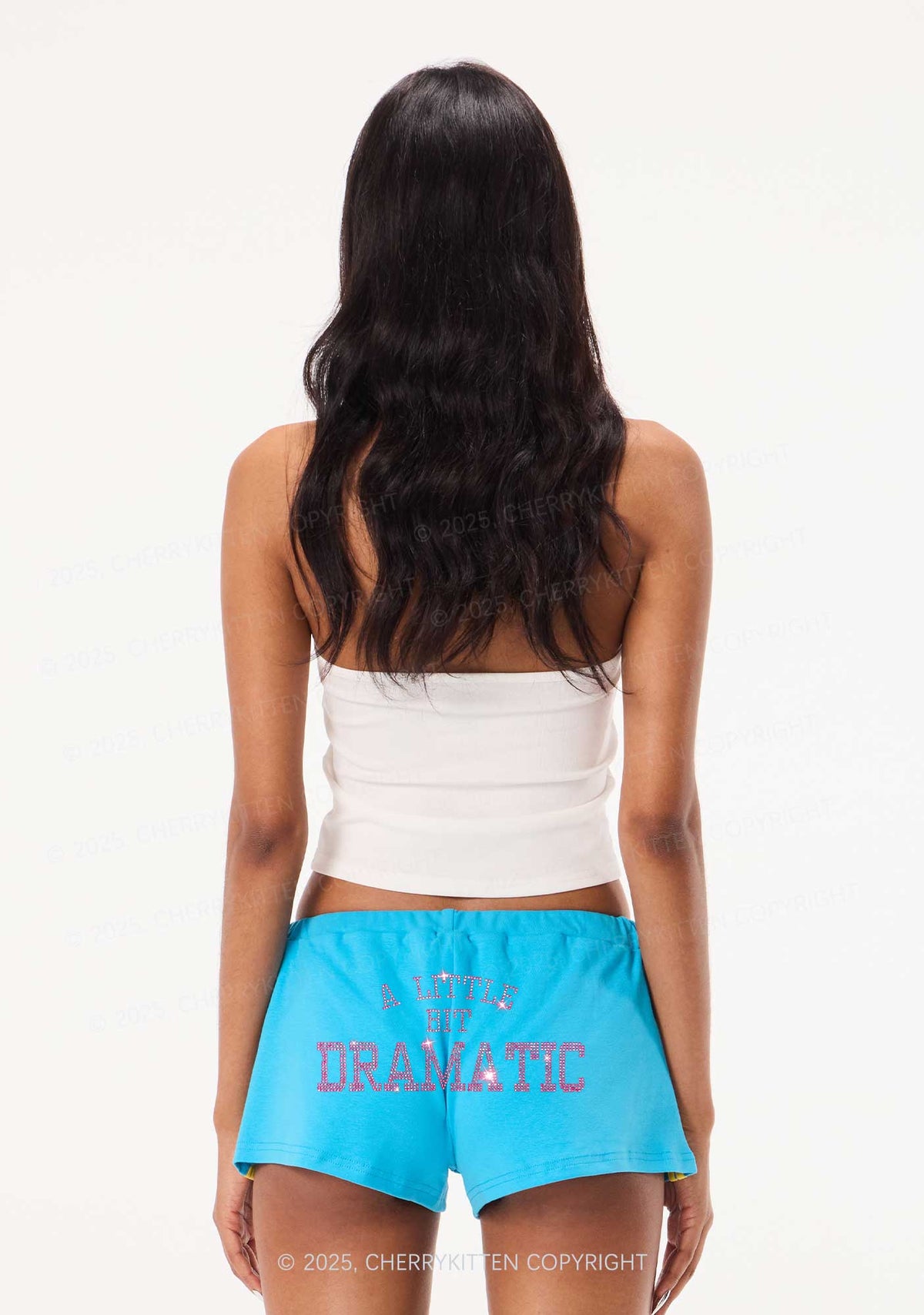 Rhinestone A Little Bit Dramatic Y2K Drawstring Mini Shorts Cherrykitten