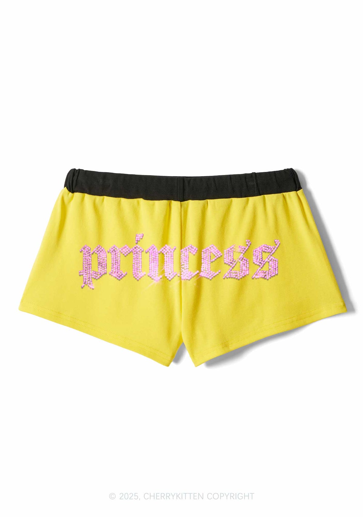Rhinestone Princess Y2K Drawstring Mini Shorts Cherrykitten