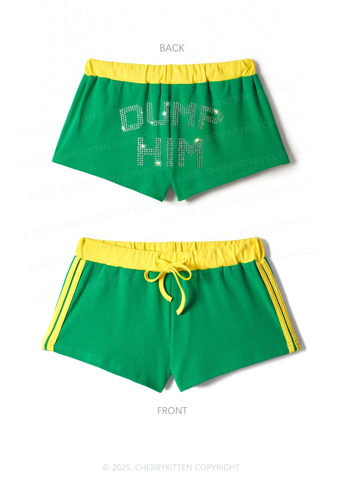 Rhinestone Dump Him Y2K Drawstring Mini Shorts Cherrykitten
