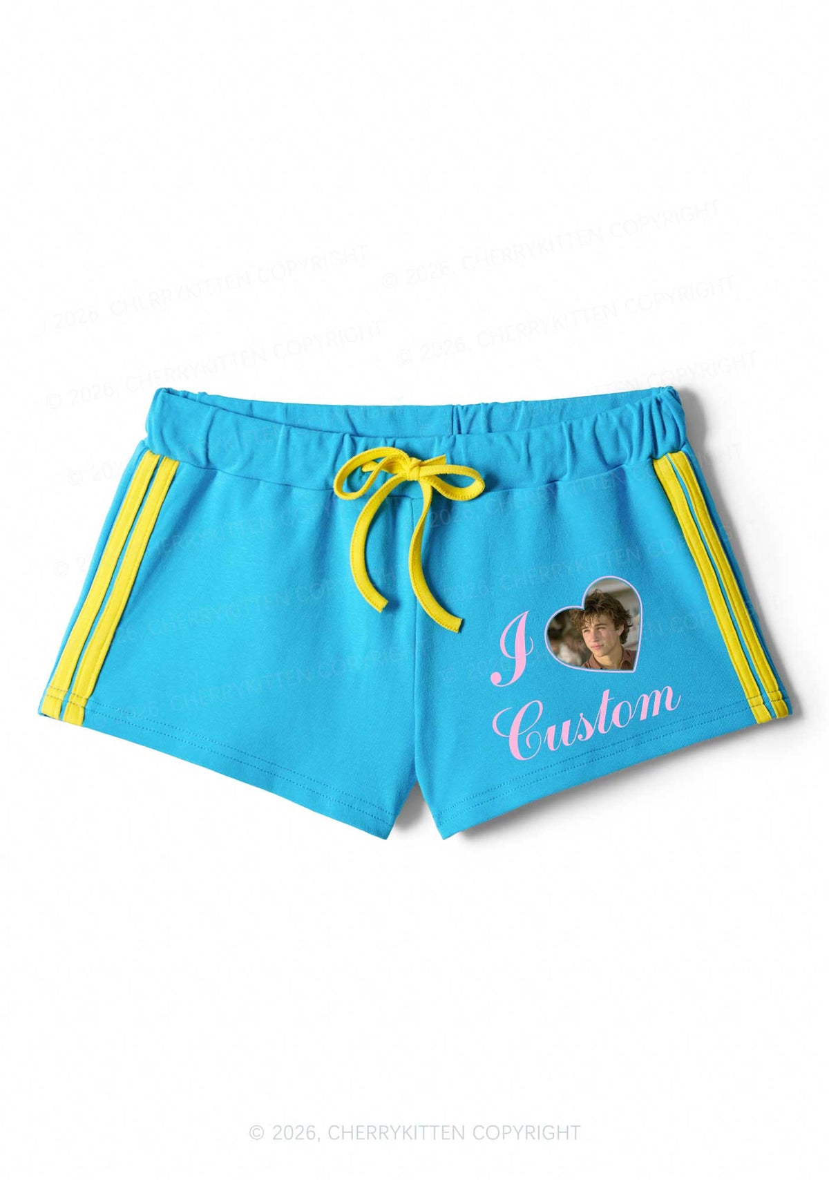 I Love Custom Photo Valentine's Day Y2K Drawstring Mini Shorts Cherrykitten
