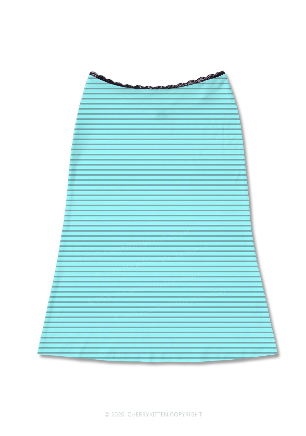 Grey Stripes On Green Y2K Print Midi Skirt Cherrykitten
