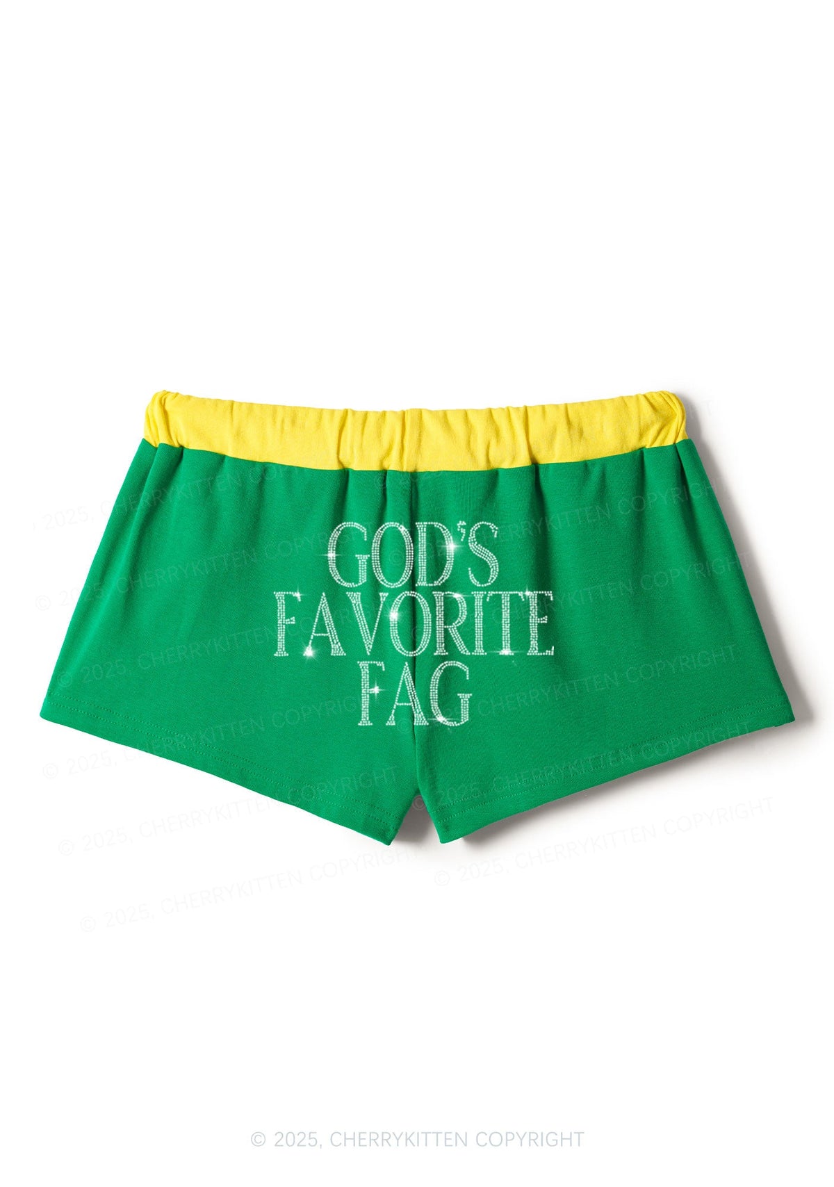 Rhinestone Gods Favorite Fag Pride Y2K Drawstring Mini Shorts Cherrykitten