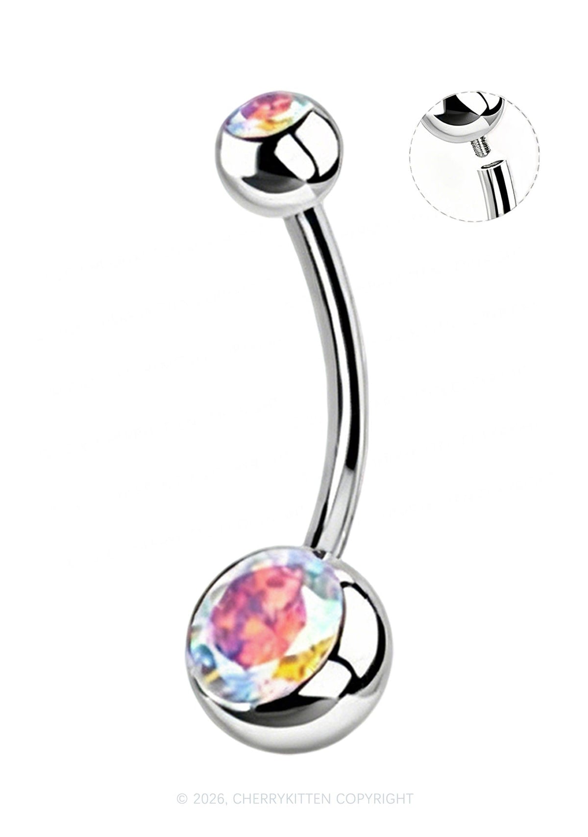 1pc Titanium Double Gemmed Y2K Navel Piercing Cherrykitten