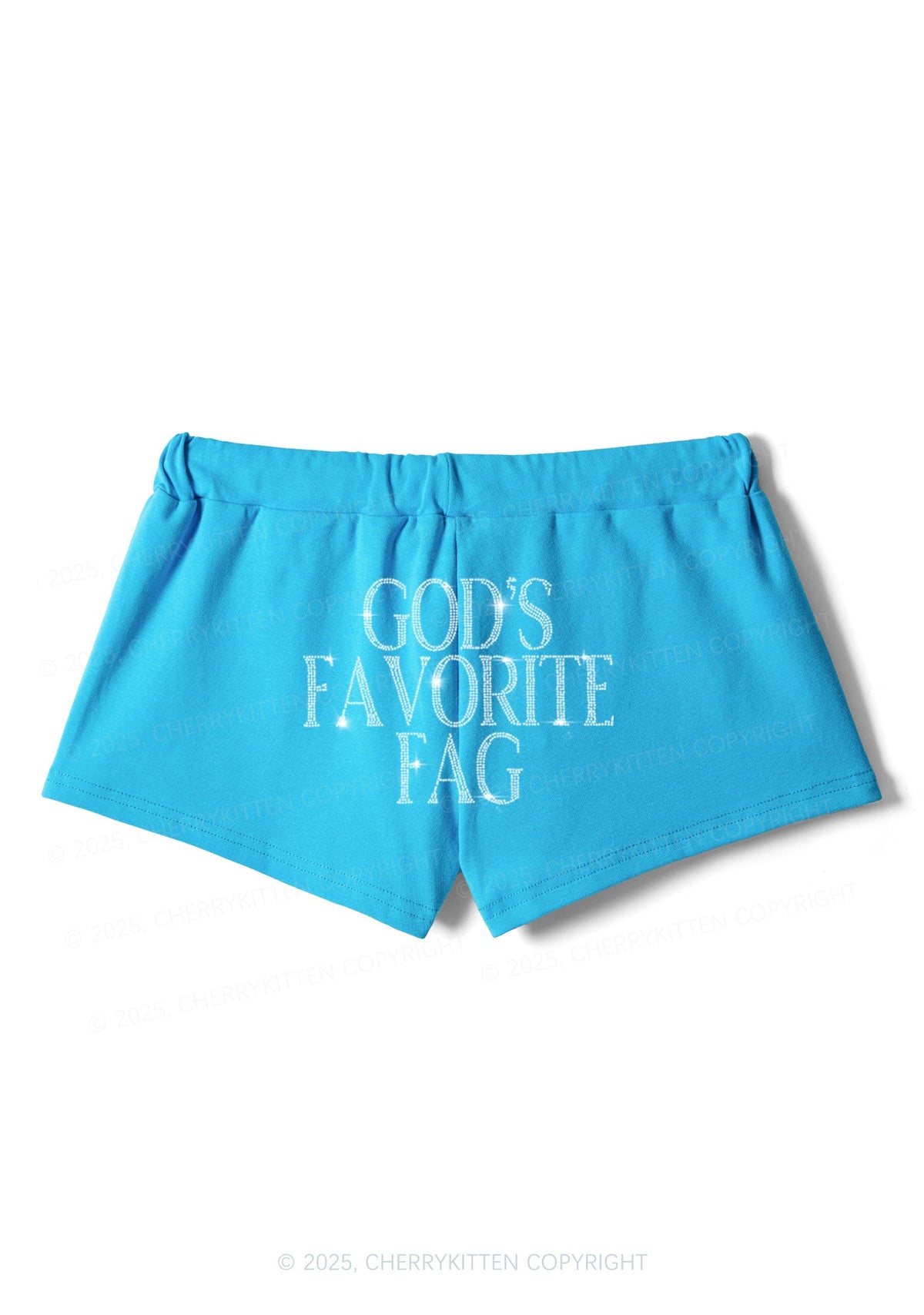 Rhinestone Gods Favorite Fag Pride Y2K Drawstring Mini Shorts Cherrykitten