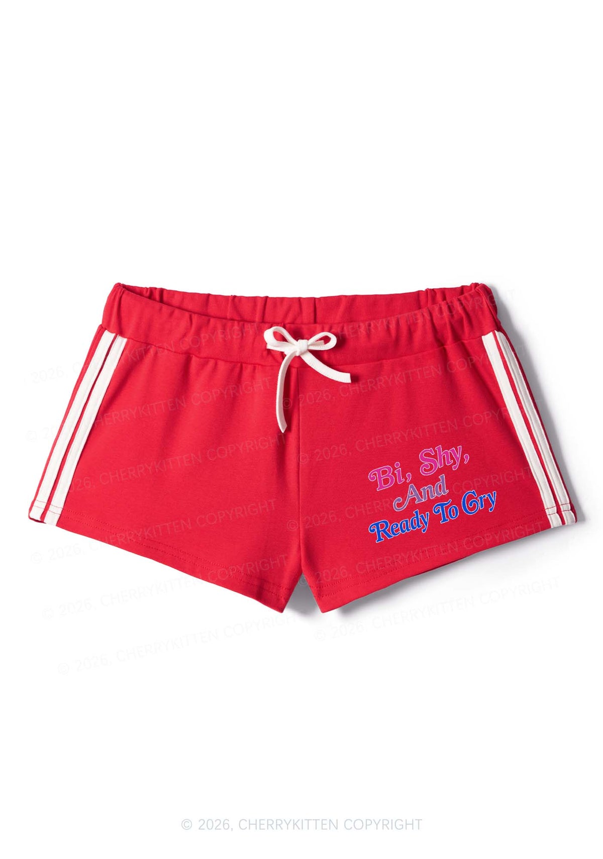 Bi Shy And Ready To Cry Pride Y2K Drawstring Mini Shorts Cherrykitten