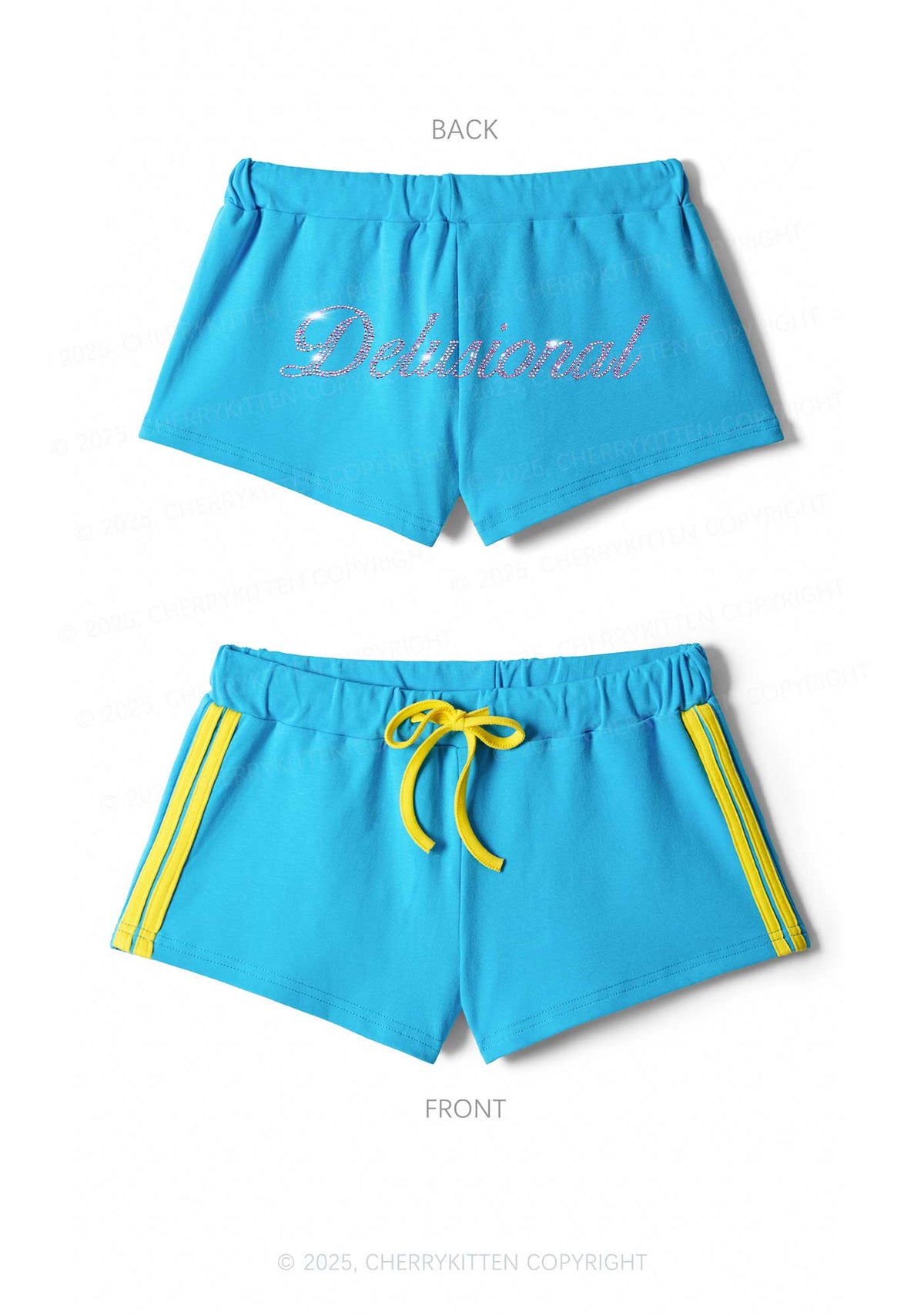 Rhinestone Delusional Y2K Drawstring Mini Shorts Cherrykitten