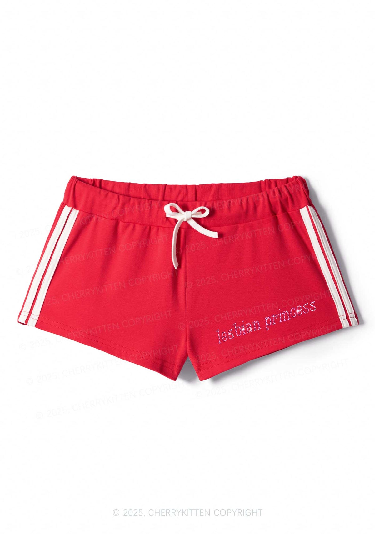Rhinestone Pink Lesbian Princess Y2K Drawstring Mini Shorts Cherrykitten