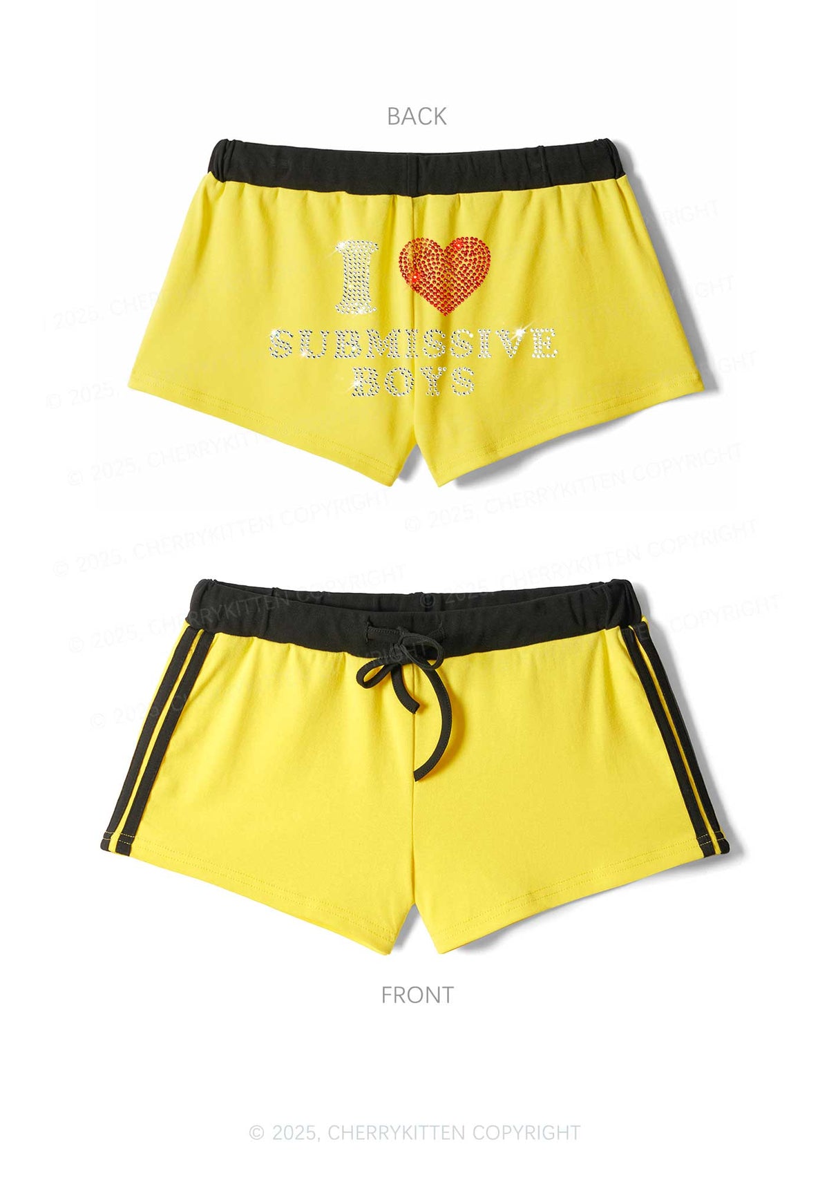 Rhinestone I Love S Boys Y2K Drawstring Mini Shorts Cherrykitten