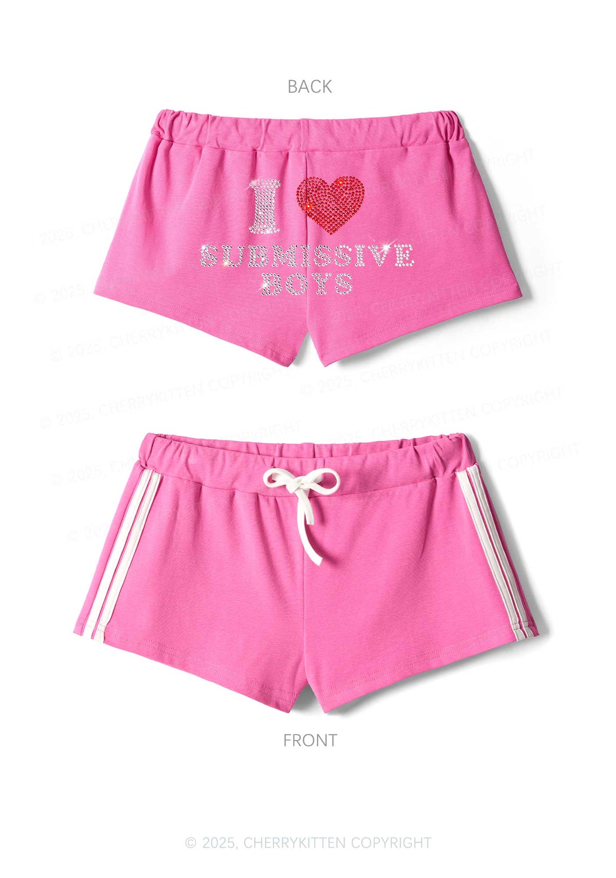 Rhinestone I Love S Boys Y2K Drawstring Mini Shorts Cherrykitten