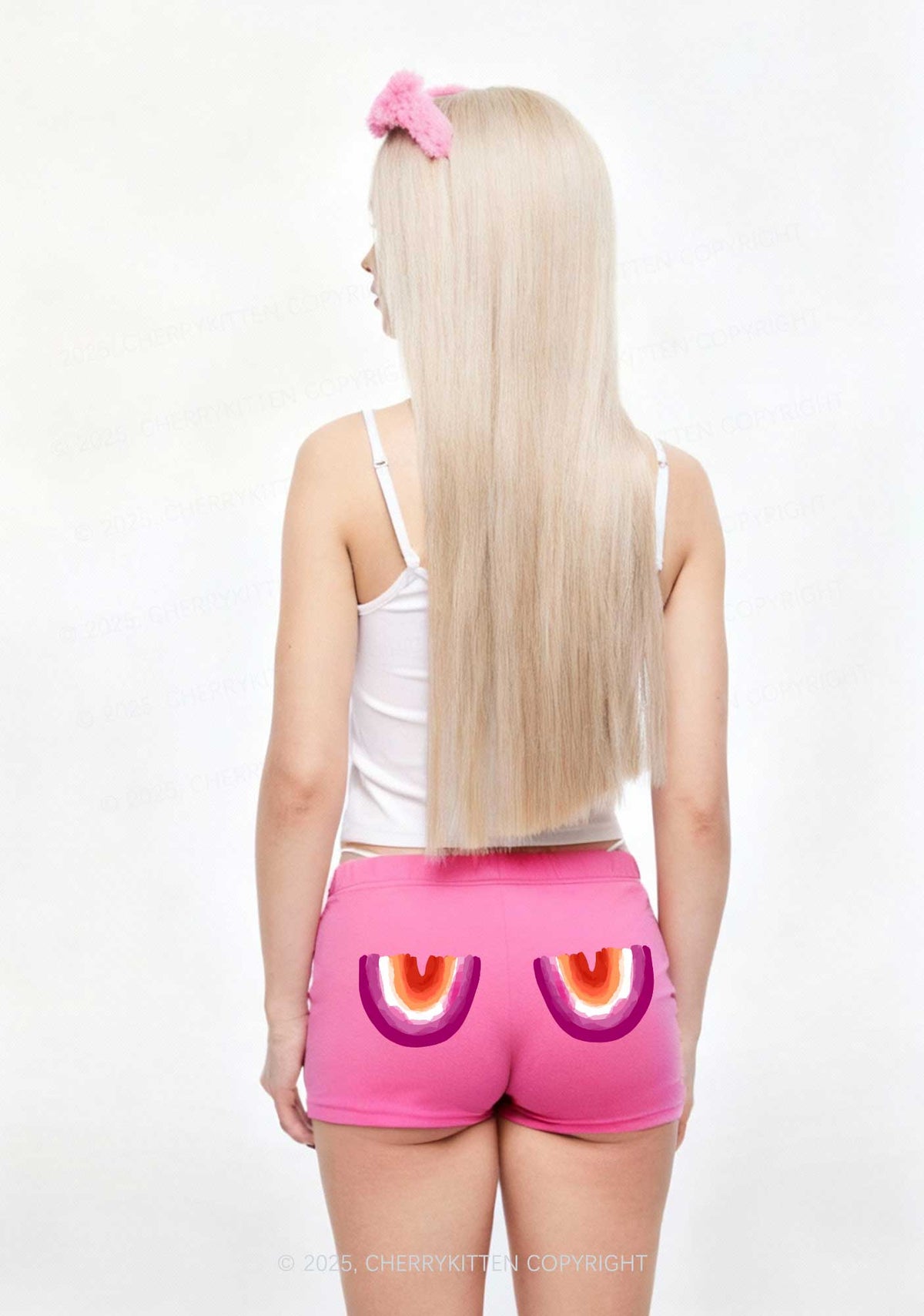Double Rainbow Pride Y2K Drawstring Mini Shorts Cherrykitten