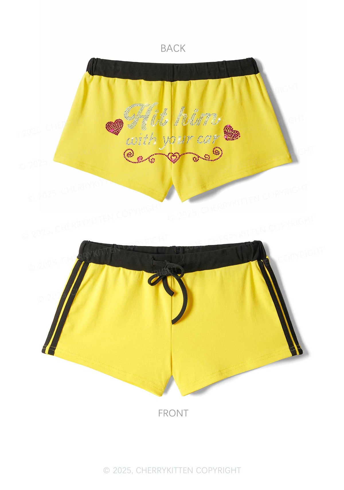 Rhinestone Hit Him Y2K Drawstring Mini Shorts Cherrykitten