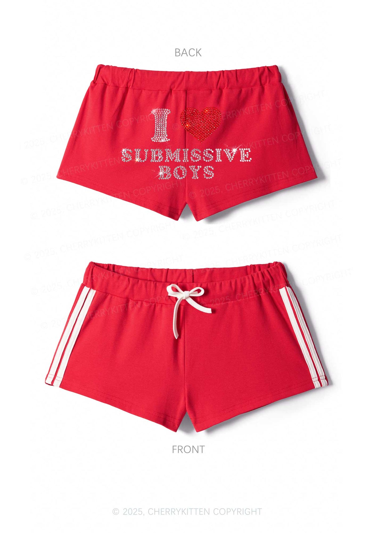 Rhinestone I Love S Boys Y2K Drawstring Mini Shorts Cherrykitten