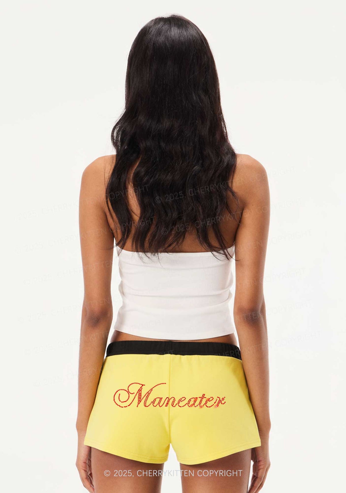 Rhinestone Maneater Y2K Drawstring Mini Shorts Cherrykitten