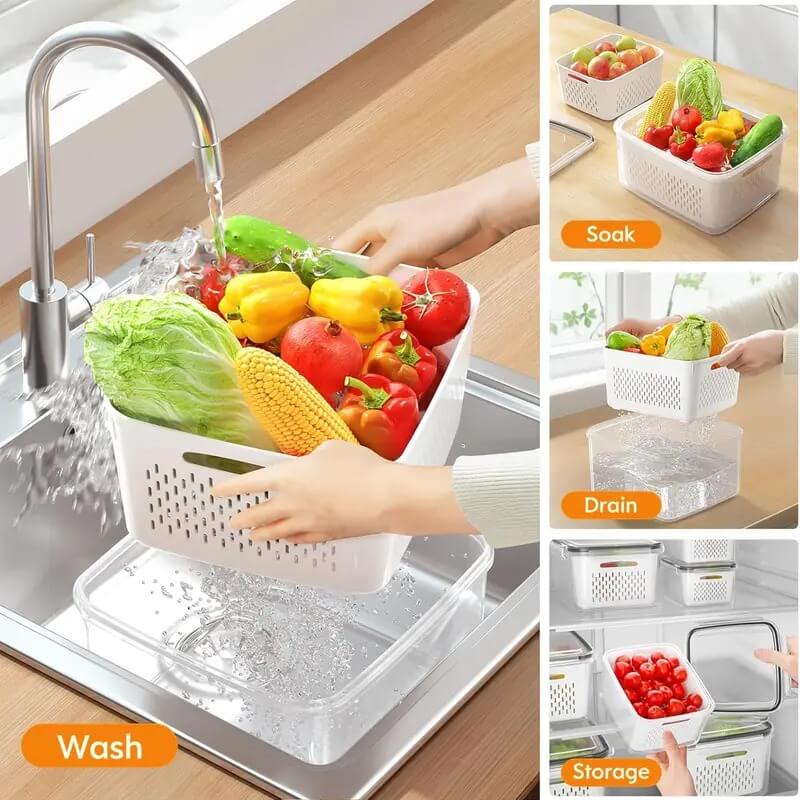 5-Pack Fridge Storage Containers with Removable Colander, Stackable Food Storage Bins for Fruits, Vegetables & Berries