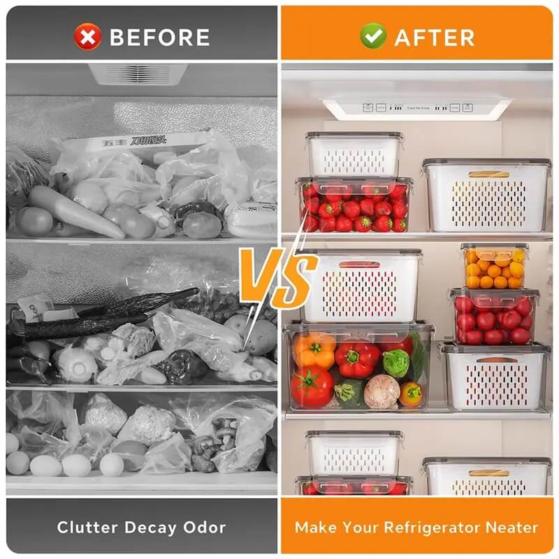5-Pack Fridge Storage Containers with Removable Colander, Stackable Food Storage Bins for Fruits, Vegetables & Berries
