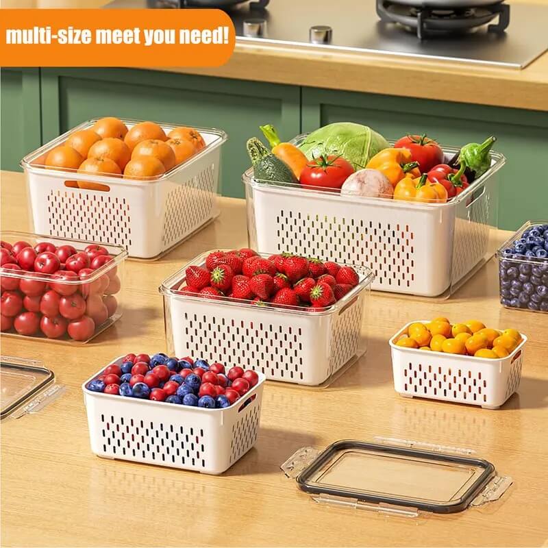 5-Pack Fridge Storage Containers with Removable Colander, Stackable Food Storage Bins for Fruits, Vegetables & Berries