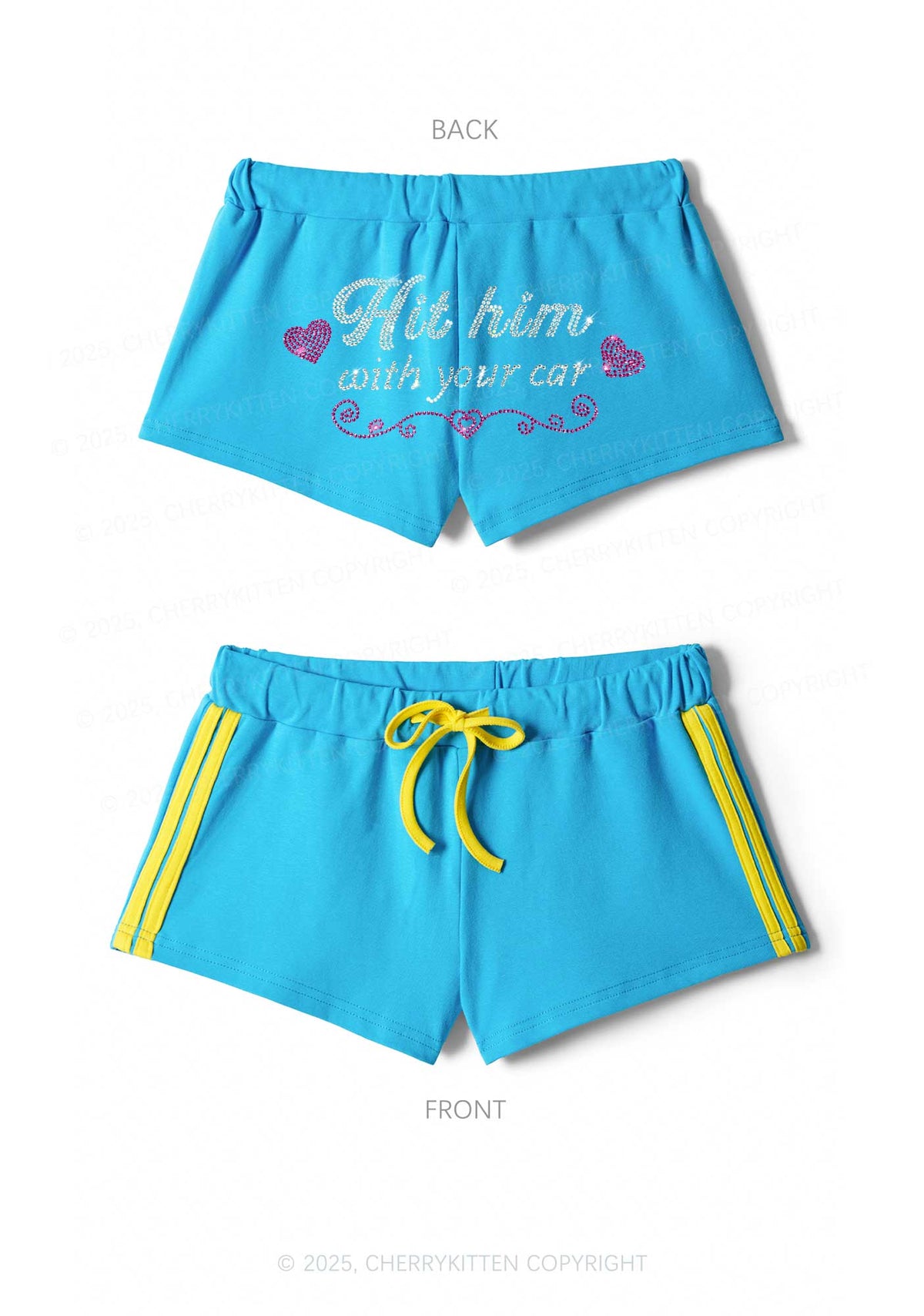 Rhinestone Hit Him Y2K Drawstring Mini Shorts Cherrykitten