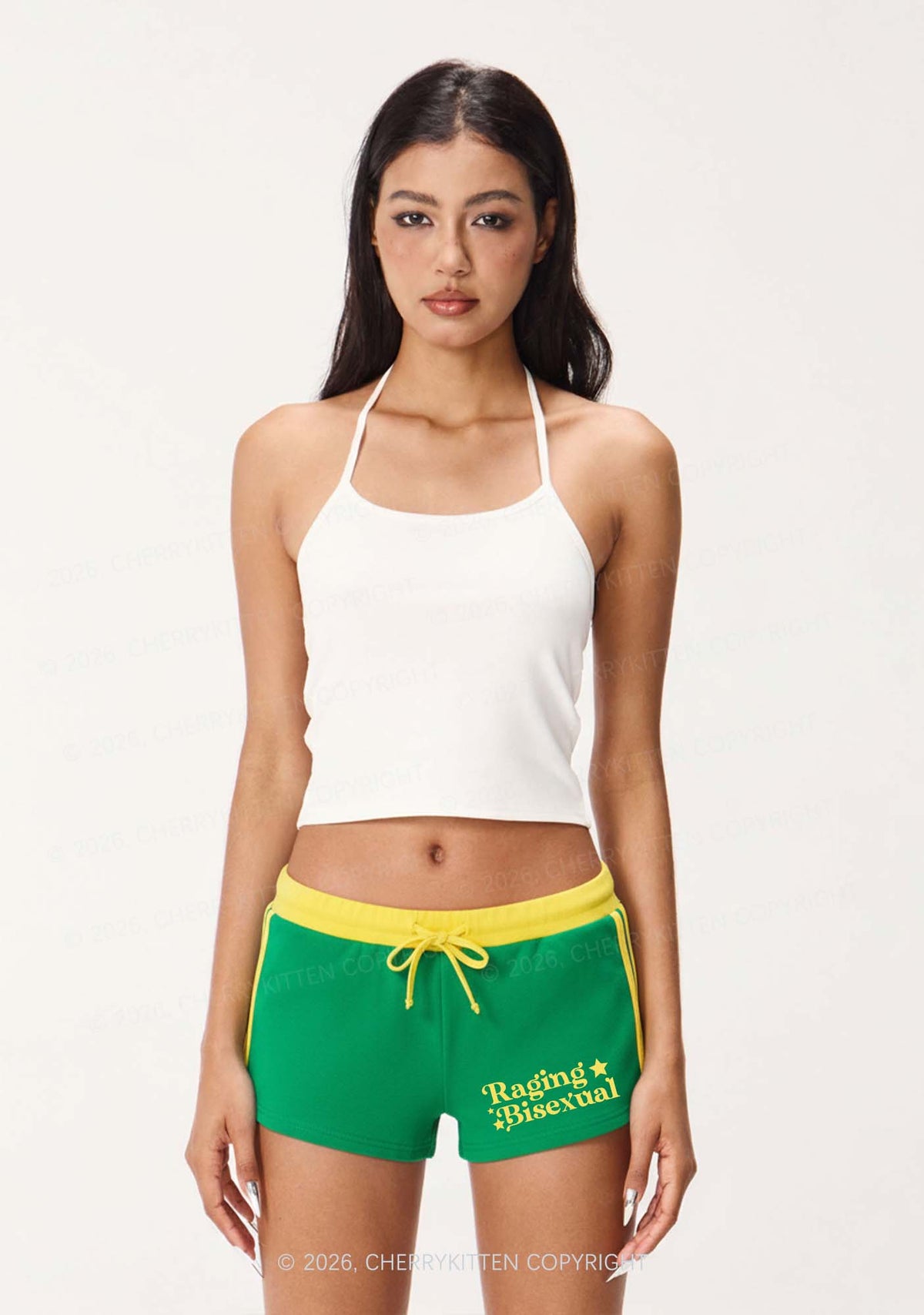 Raging Bisexual Pride Y2K Drawstring Mini Shorts Cherrykitten