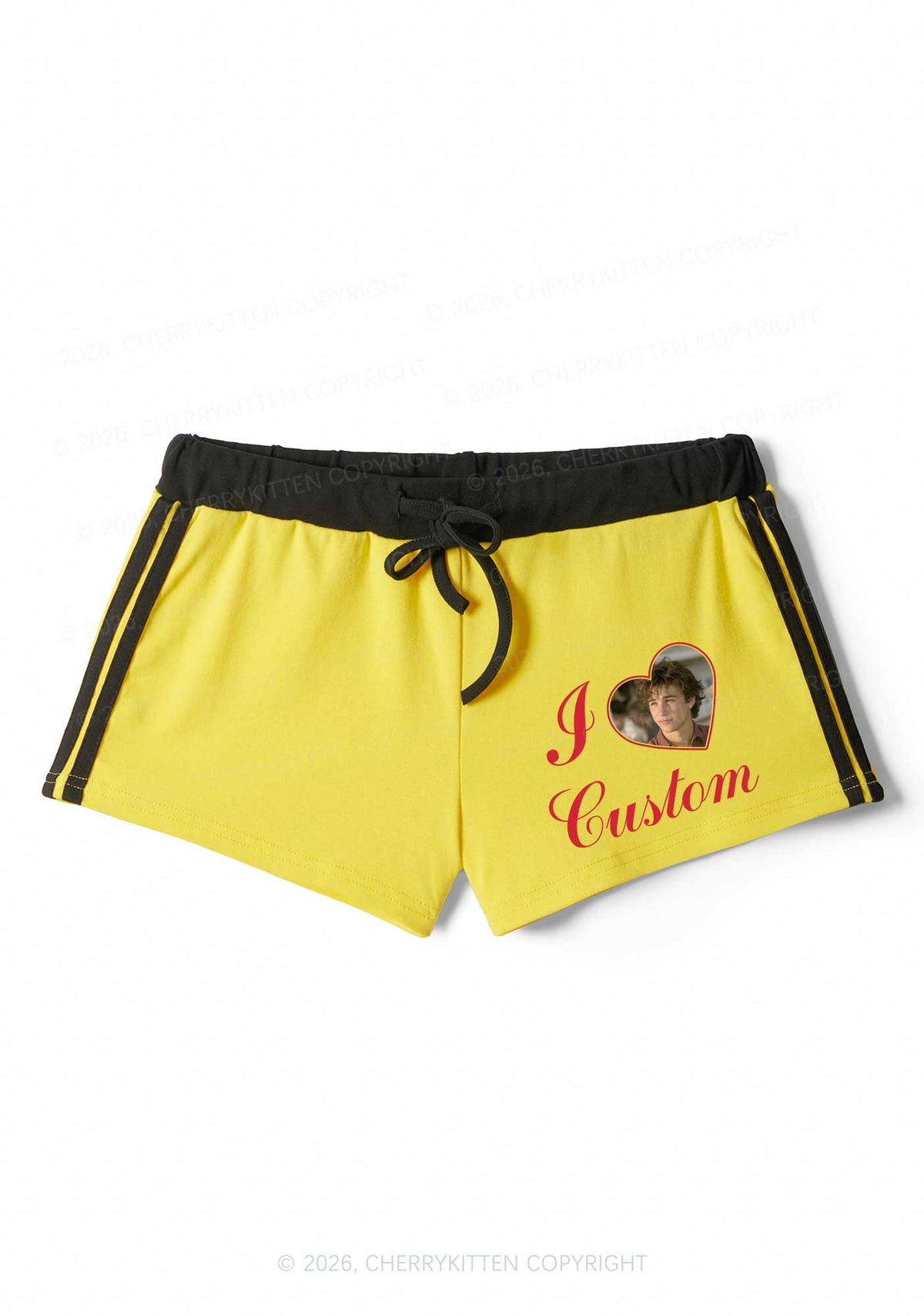 I Love Custom Photo Valentine's Day Y2K Drawstring Mini Shorts Cherrykitten
