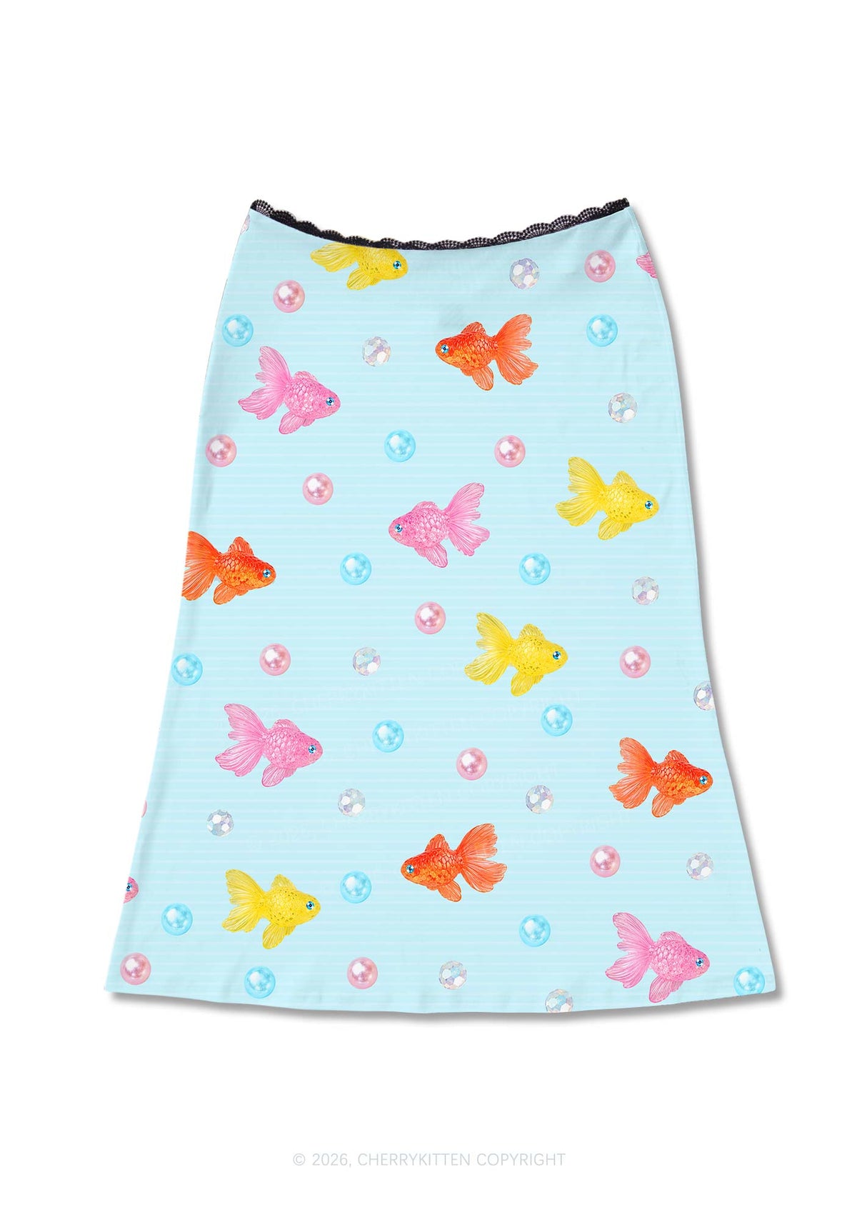 Candy Goldfish Bubble Y2K Print Midi Skirt Cherrykitten