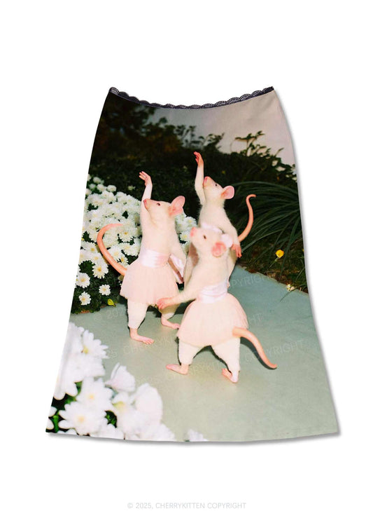 Ballet Rats Y2K Print Midi Skirt Cherrykitten