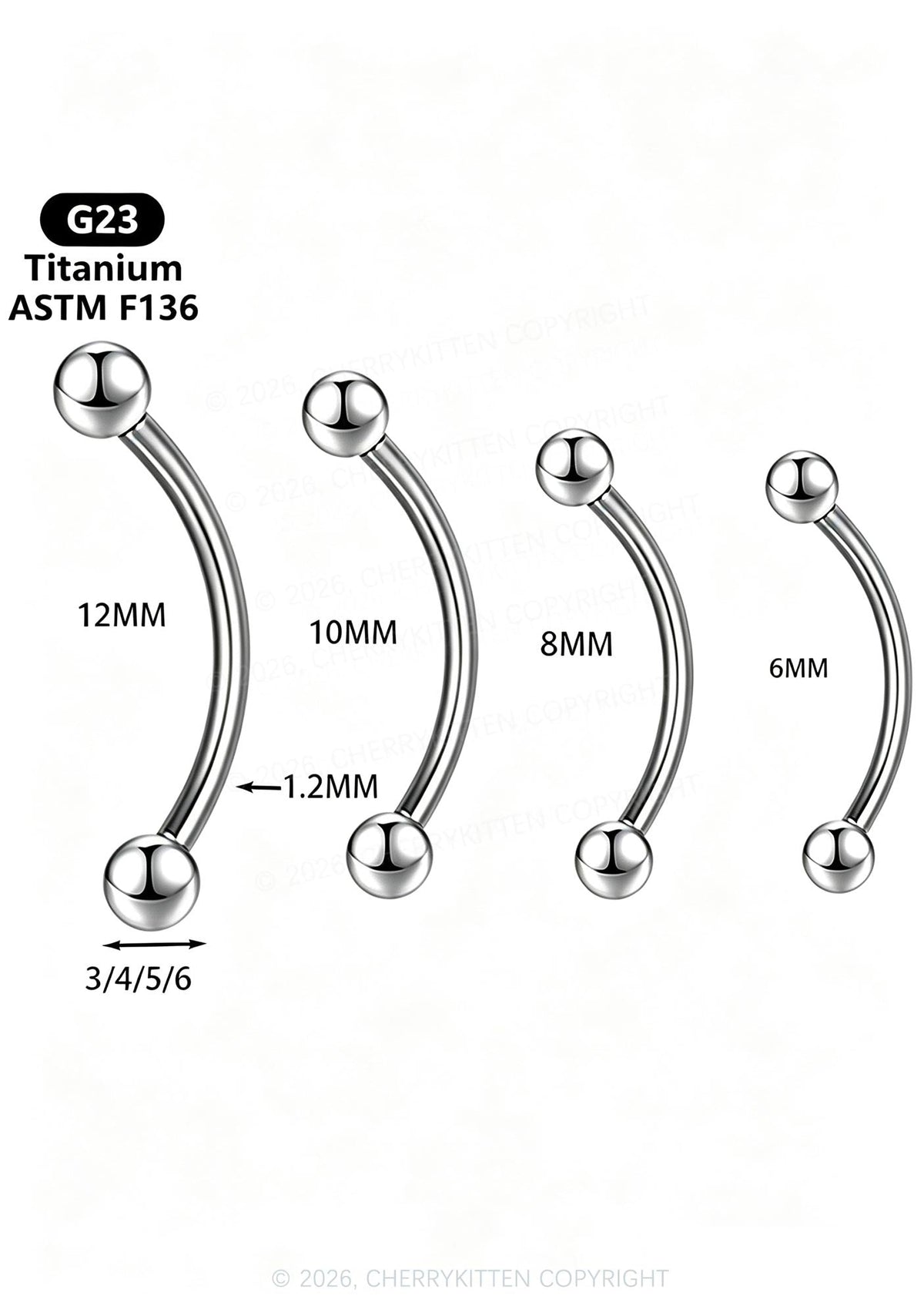 1pc Titanium Eyebrow Ring Y2K Piercing Cherrykitten