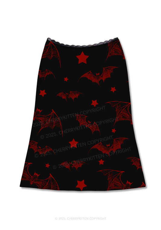 Bat And Star Y2K Print Midi Skirt Cherrykitten