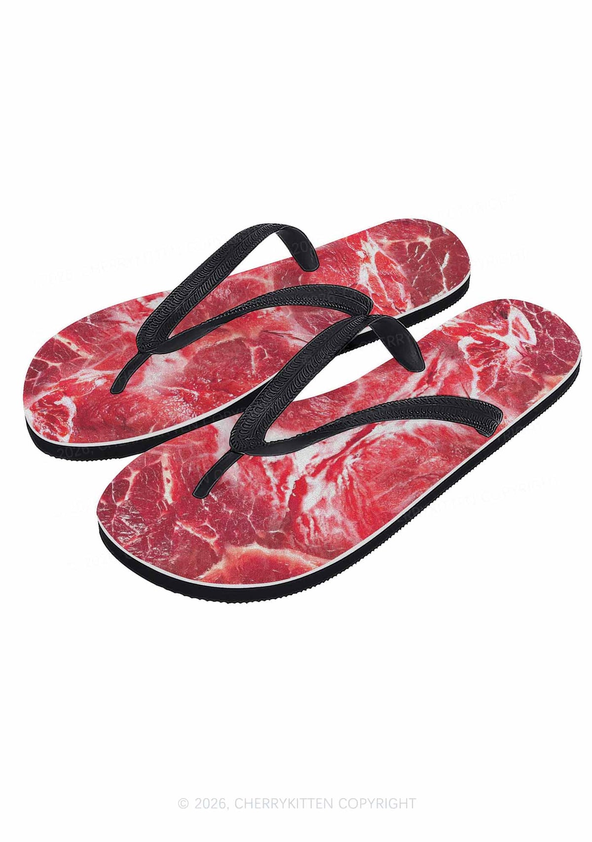 Beef Steak Texture Y2K Print Flip Flops Cherrykitten