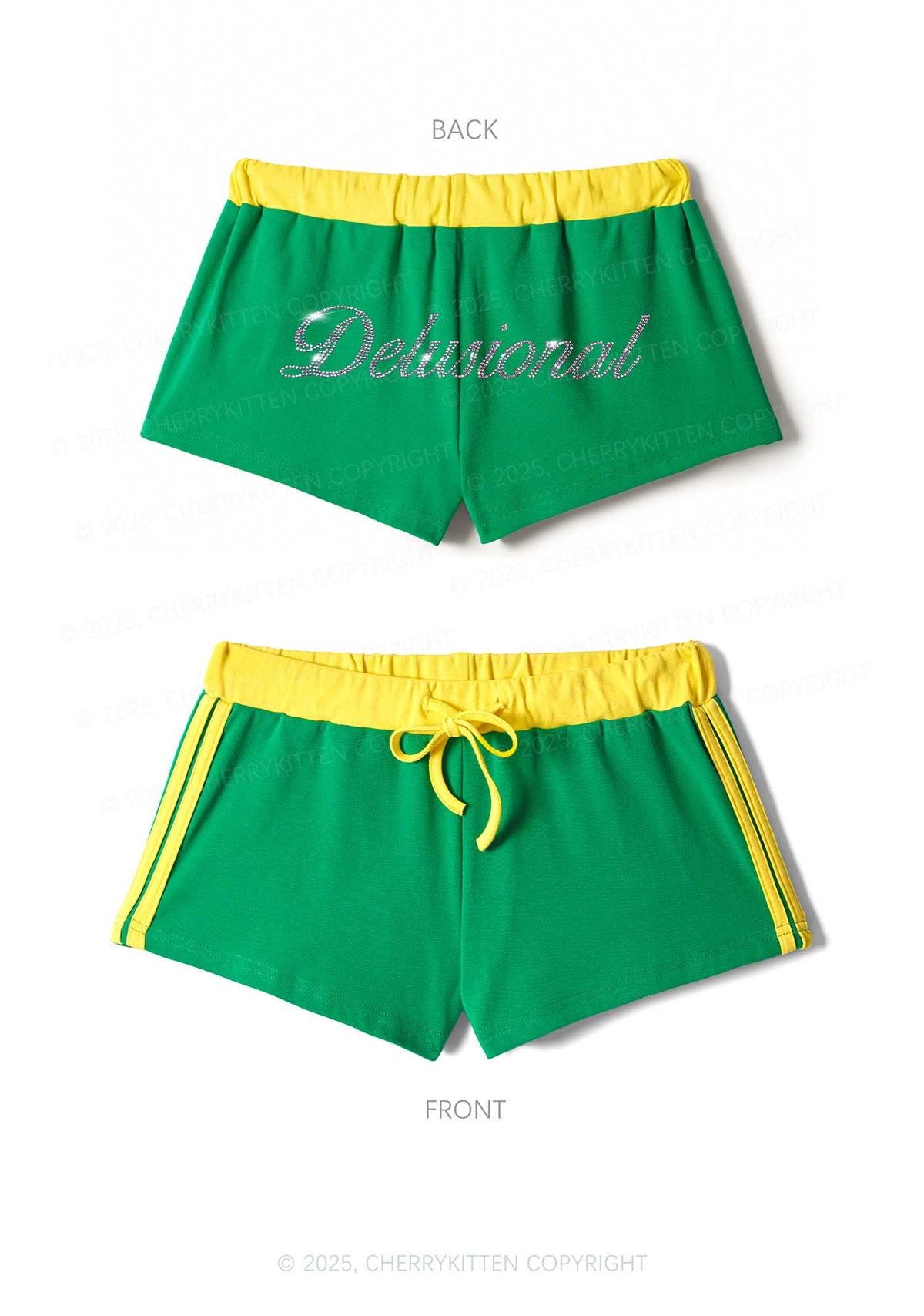 Rhinestone Delusional Y2K Drawstring Mini Shorts Cherrykitten