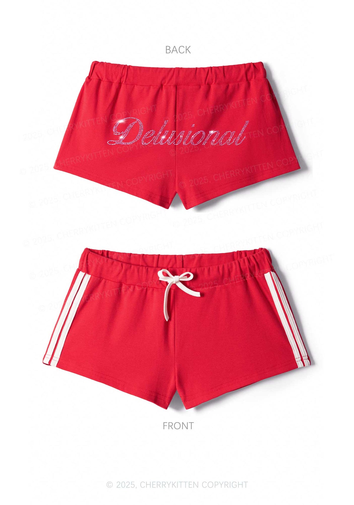Rhinestone Delusional Y2K Drawstring Mini Shorts Cherrykitten