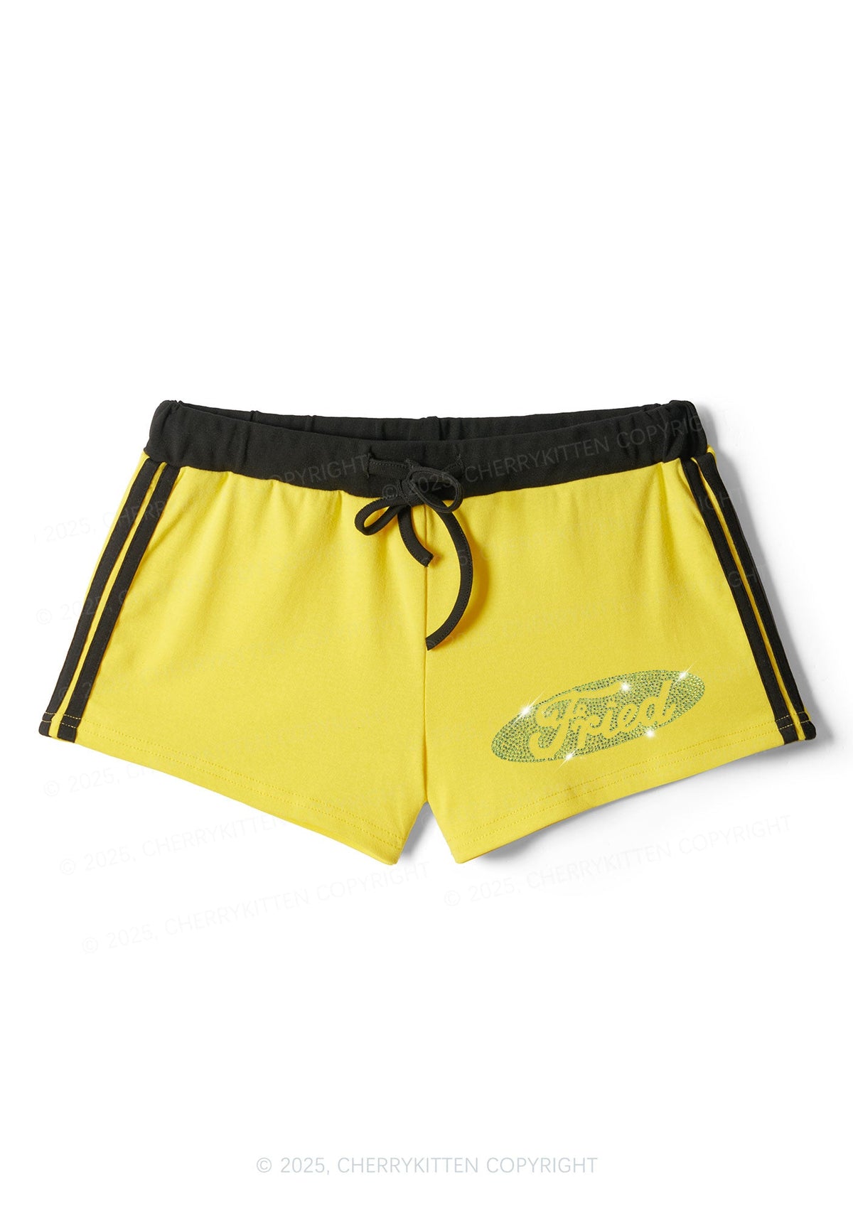 Rhinestone Fried Y2K Drawstring Mini Shorts Cherrykitten