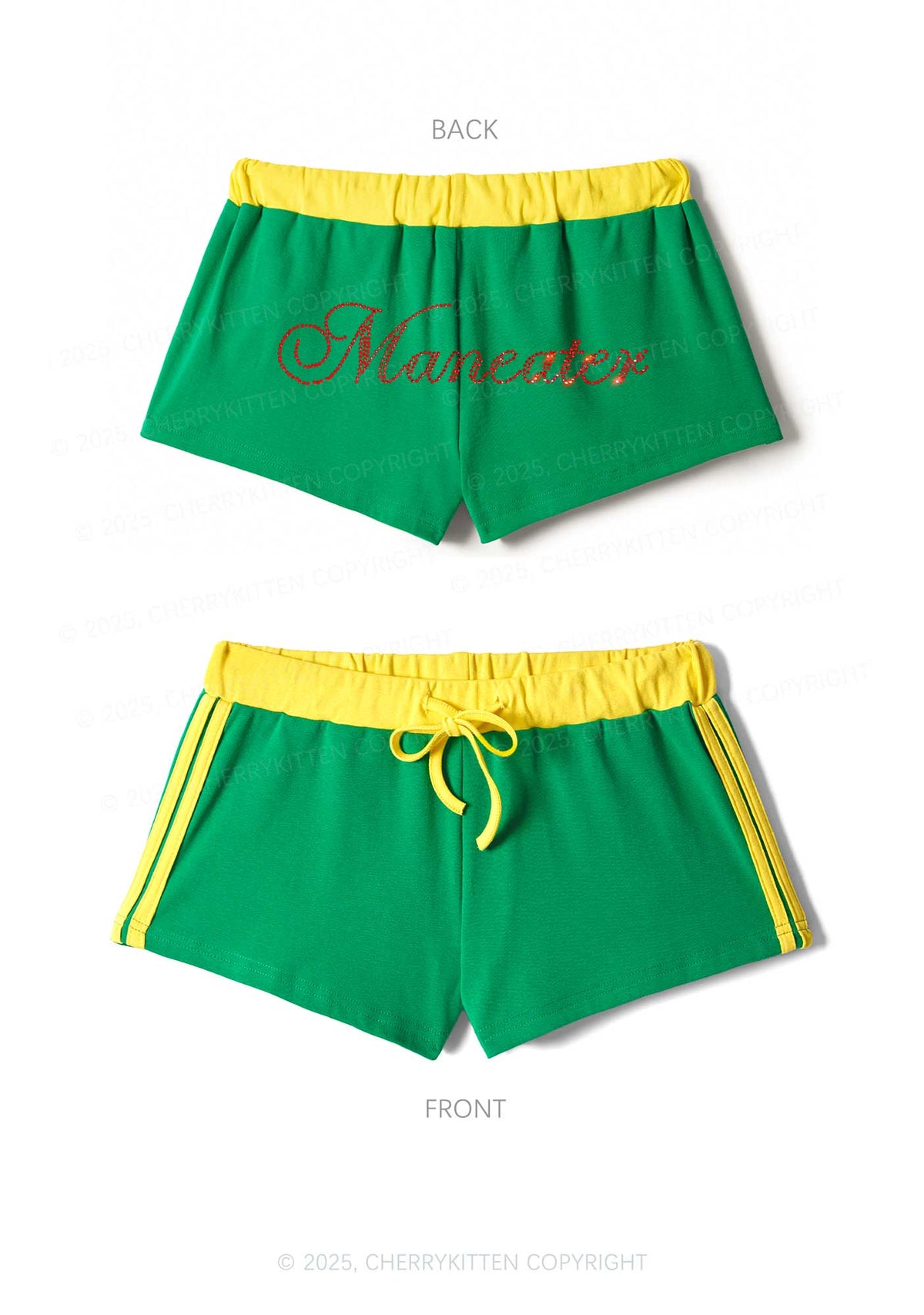 Rhinestone Maneater Y2K Drawstring Mini Shorts Cherrykitten