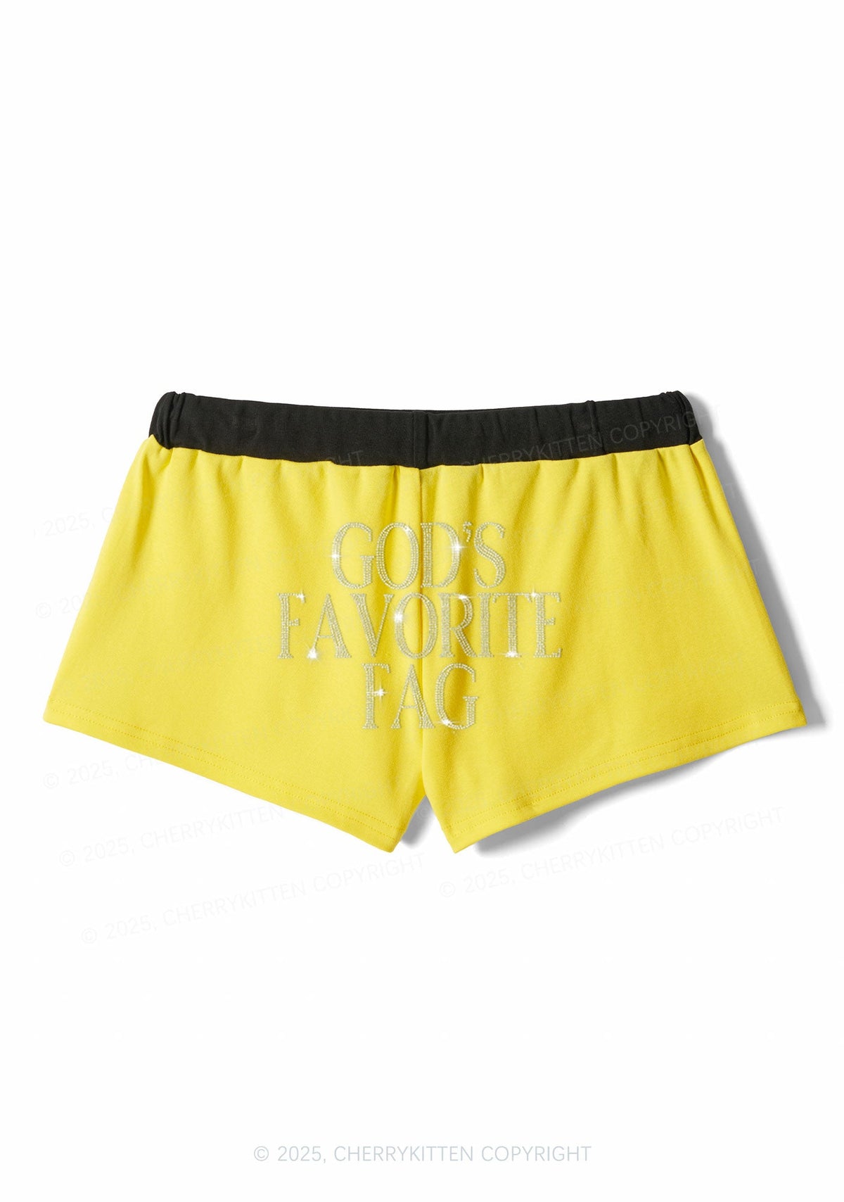 Rhinestone Gods Favorite Fag Pride Y2K Drawstring Mini Shorts Cherrykitten