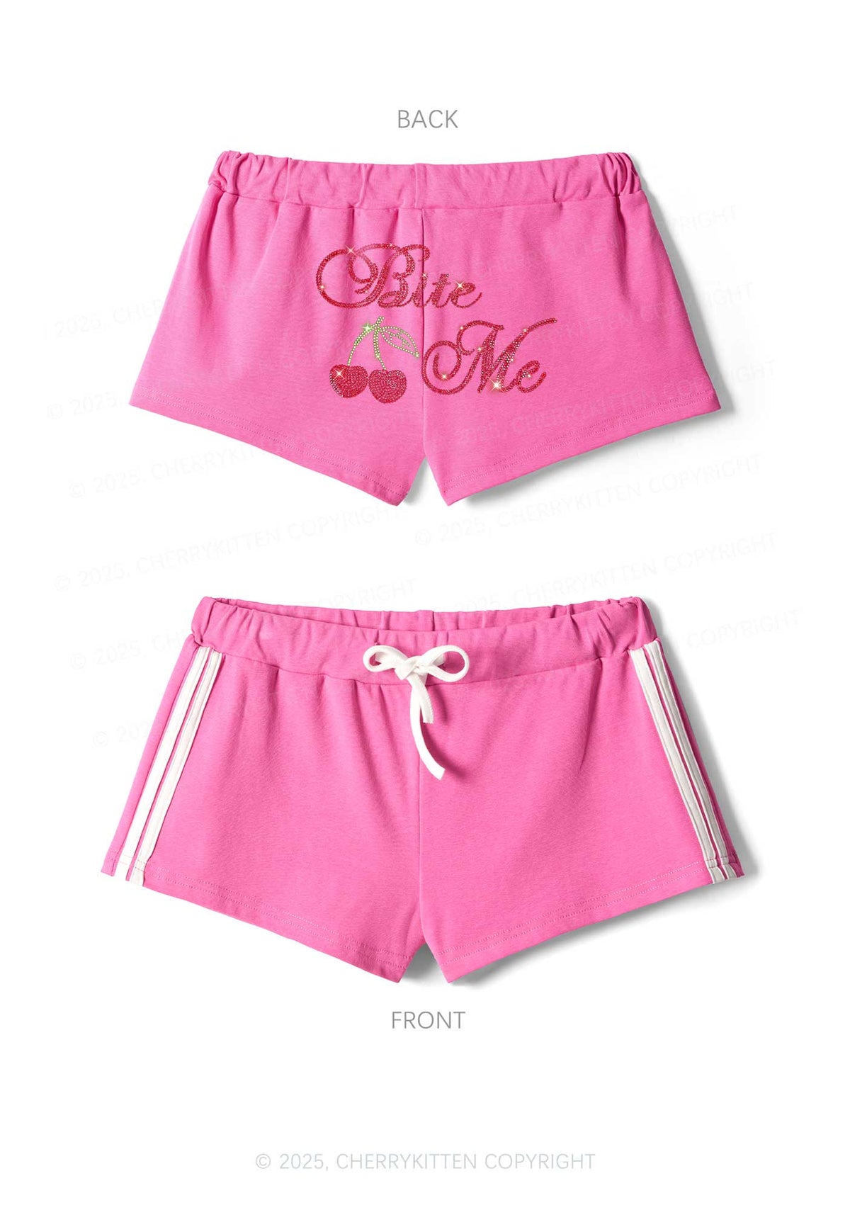 Rhinestone Red Cherry Bite Me Y2K Drawstring Mini Shorts Cherrykitten