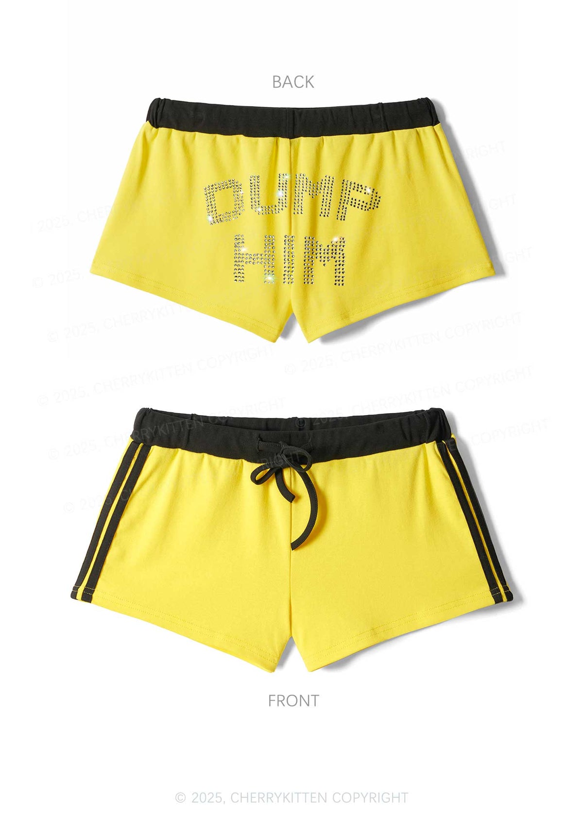 Rhinestone Dump Him Y2K Drawstring Mini Shorts Cherrykitten