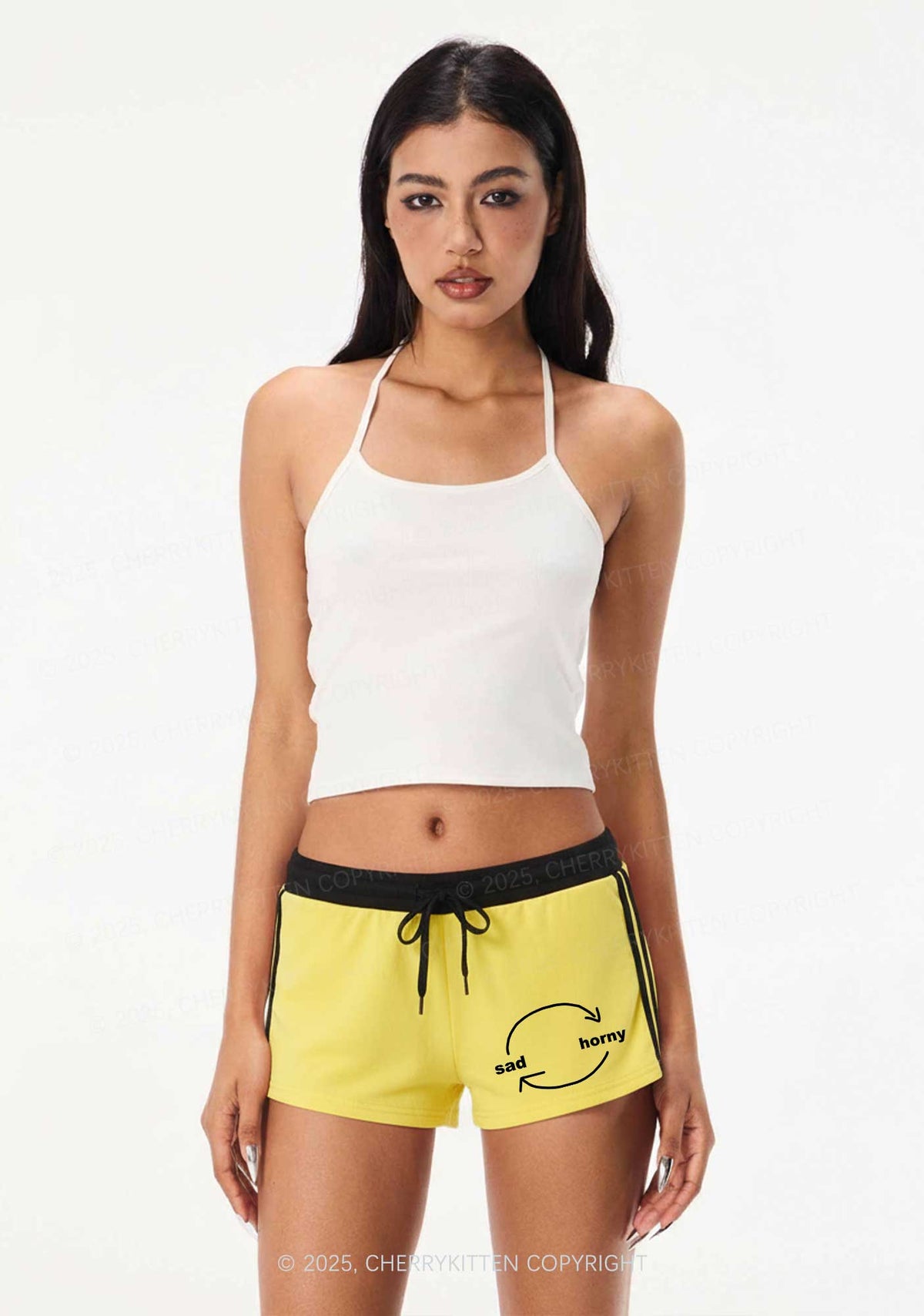 Sad Circle Y2K Drawstring Mini Shorts Cherrykitten