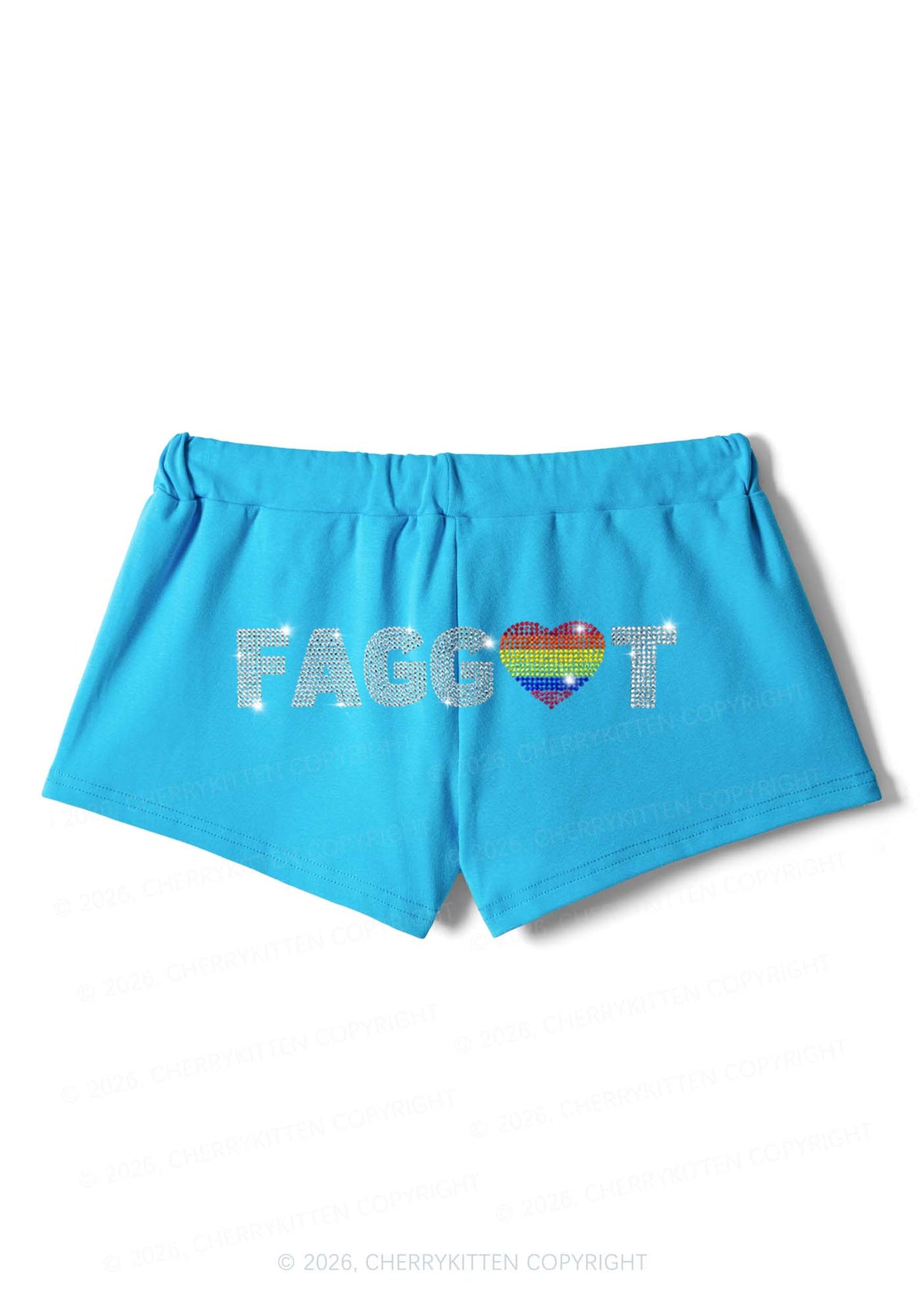 Rhinestone Rainbow Heart Faggot Pride Y2K Drawstring Mini Shorts Cherrykitten