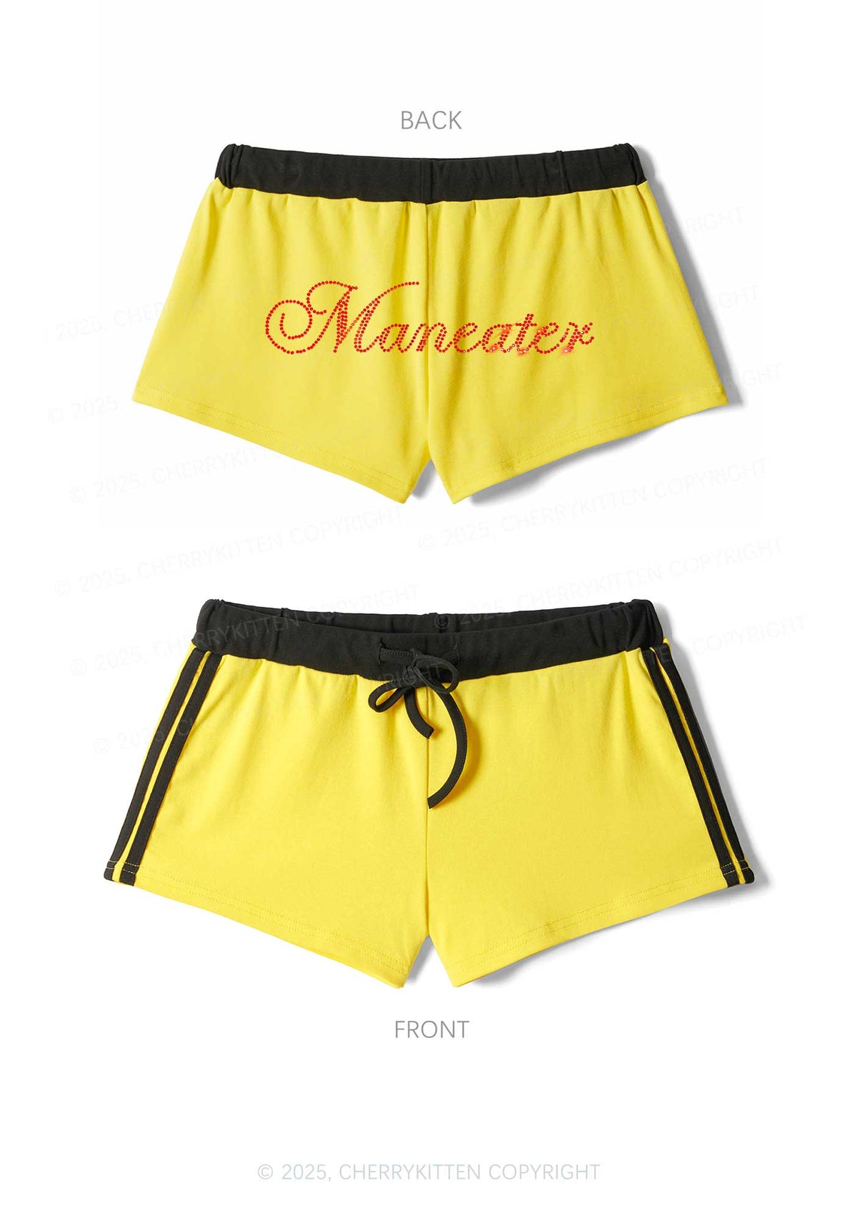 Rhinestone Maneater Y2K Drawstring Mini Shorts Cherrykitten
