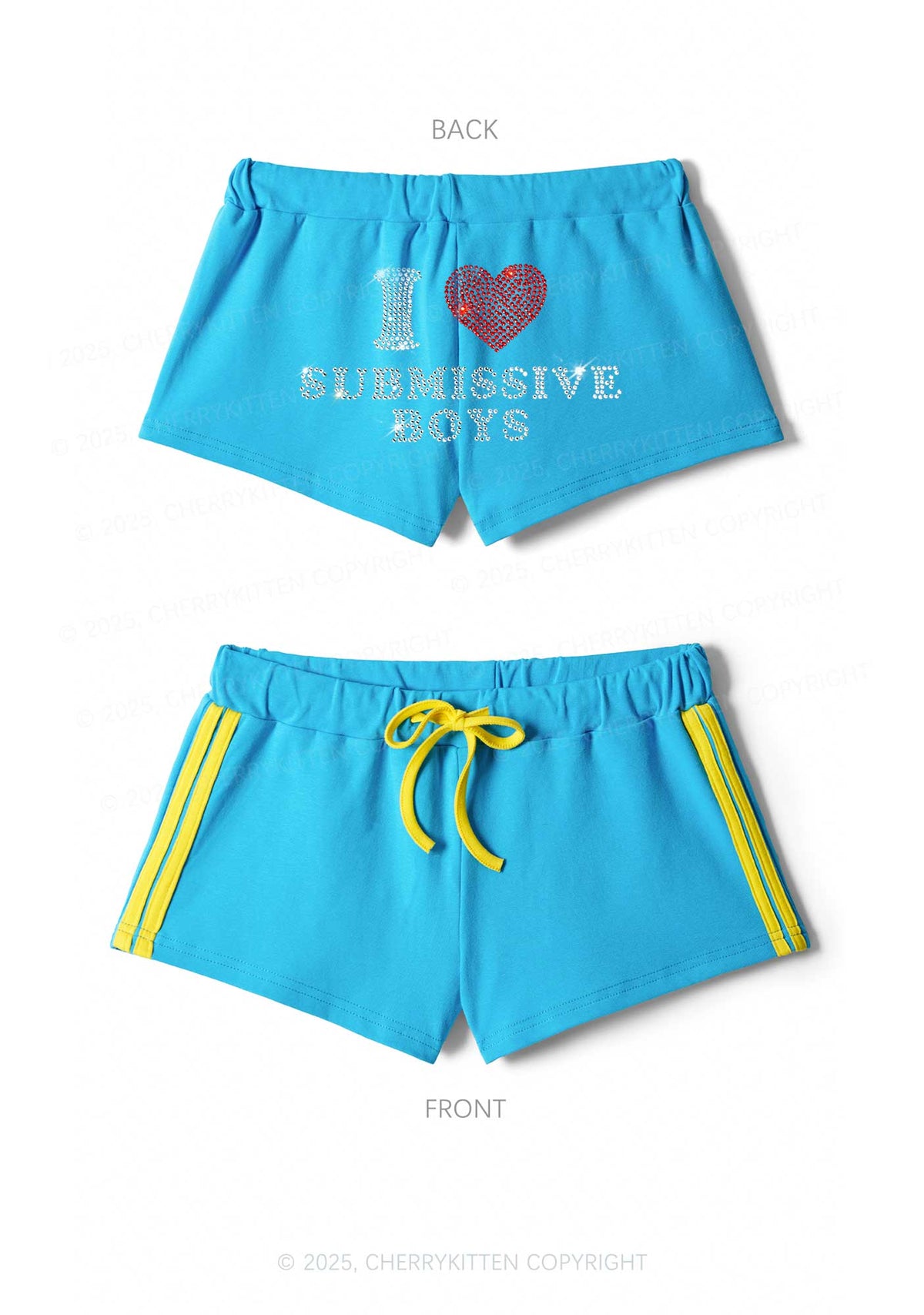 Rhinestone I Love S Boys Y2K Drawstring Mini Shorts Cherrykitten