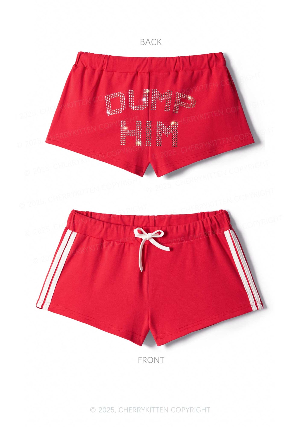 Rhinestone Dump Him Y2K Drawstring Mini Shorts Cherrykitten