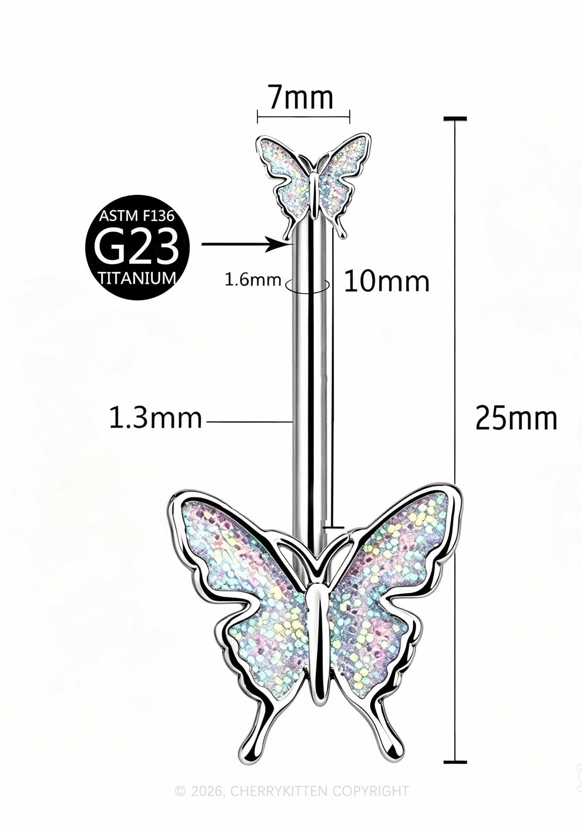 1pc Butterfly Titanium Y2K Navel Piercing Cherrykitten