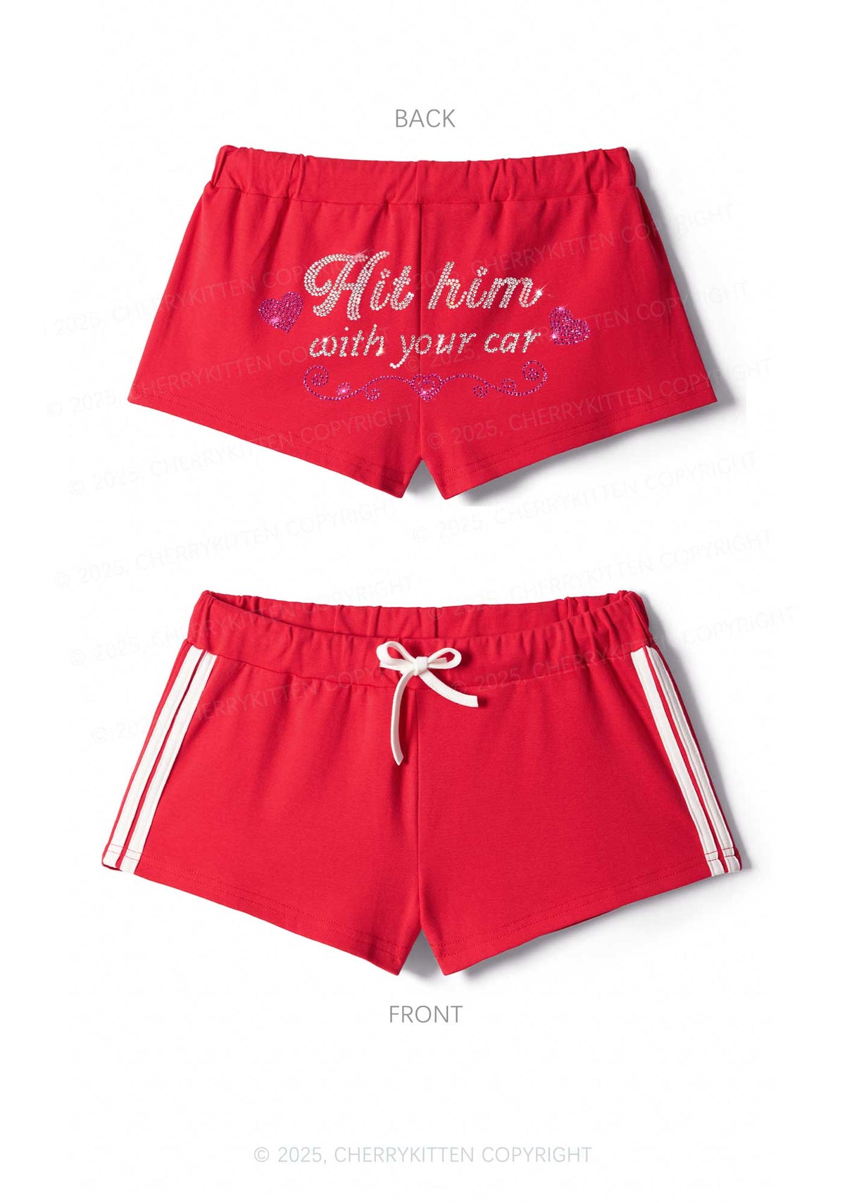 Rhinestone Hit Him Y2K Drawstring Mini Shorts Cherrykitten