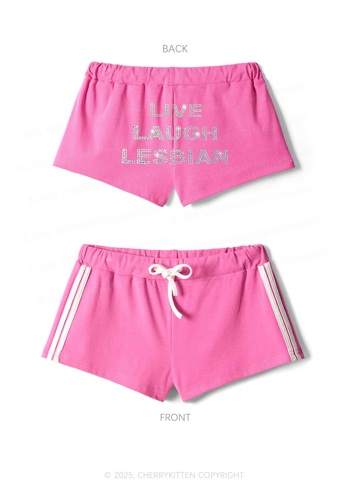 Rhinestone Live Laugh Lesbian Pride Y2K Drawstring Mini Shorts Cherrykitten