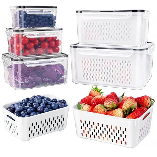 5-Pack Fridge Storage Containers with Removable Colander, Stackable Food Storage Bins for Fruits, Vegetables & Berries