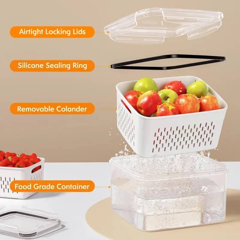 5-Pack Fridge Storage Containers with Removable Colander, Stackable Food Storage Bins for Fruits, Vegetables & Berries