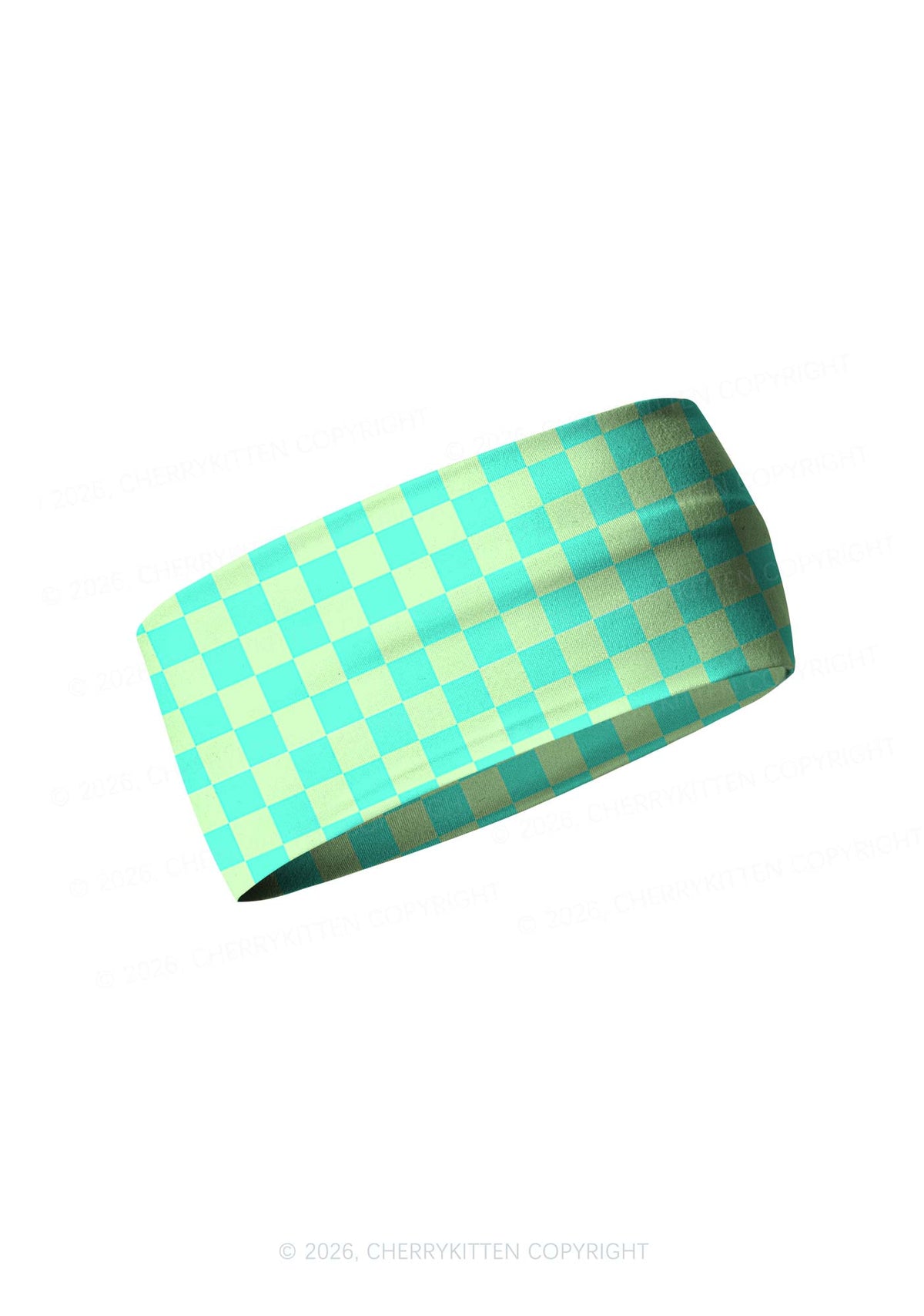 Mint Green Checkered Y2K Print Headband Cherrykitten